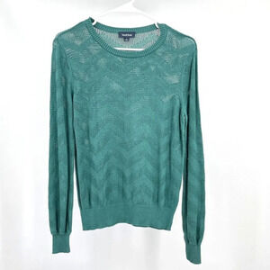 Modcloth Sweater Womens‎ S Green Crochet Knit Sheer Long Sleeve Pullover Casual
